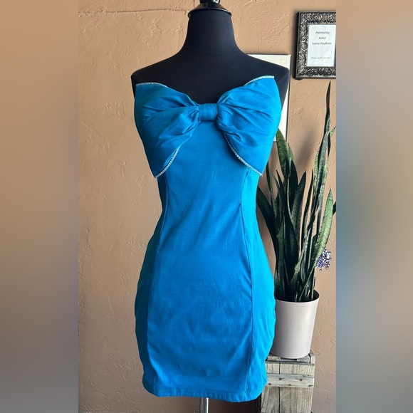 Blue Satin Strapless Body Control Mini Dress NWT - Picture 7 of 11